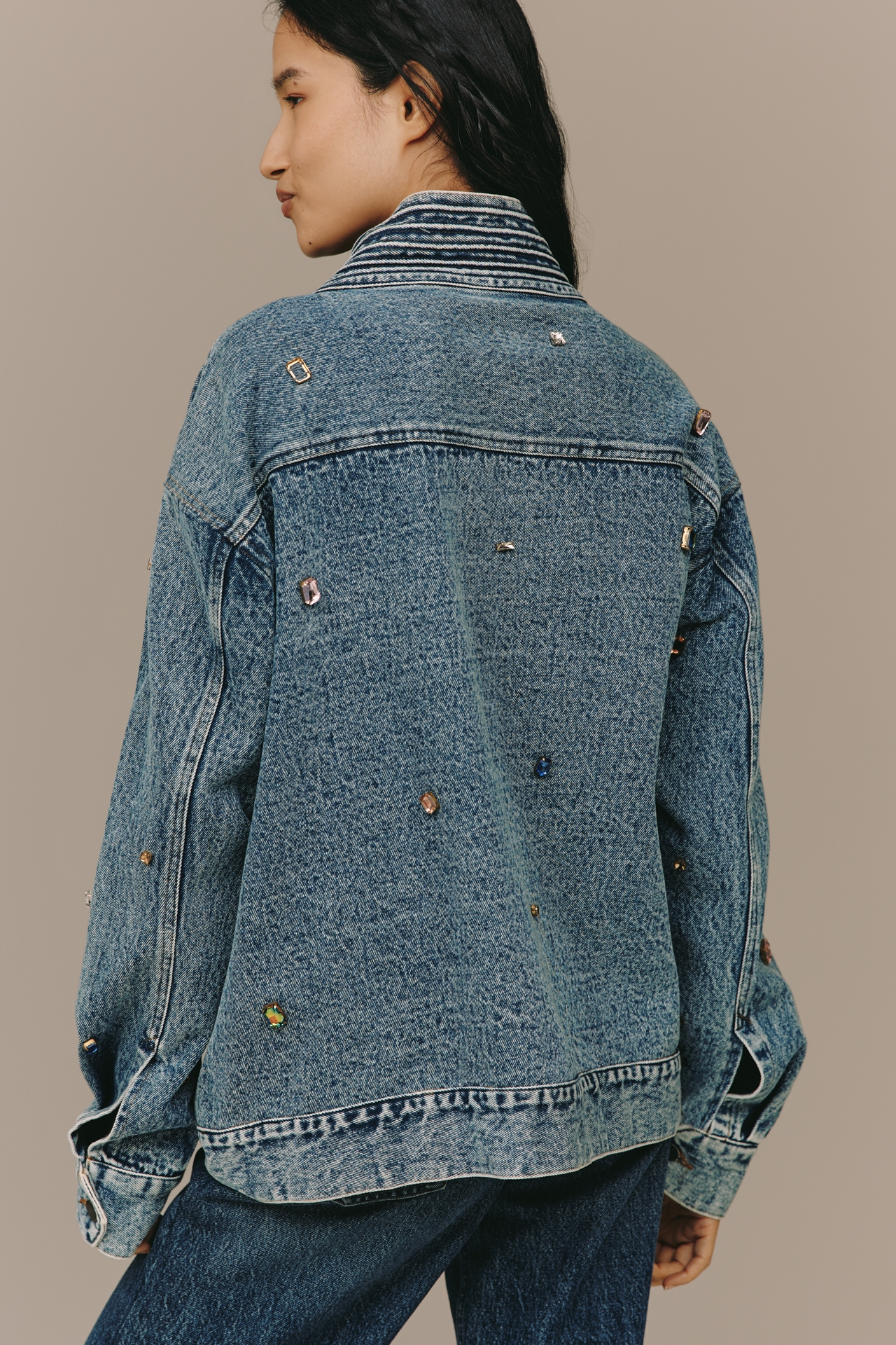 Illani x Anthropologie Embellished Denim Side-Tie Jacket