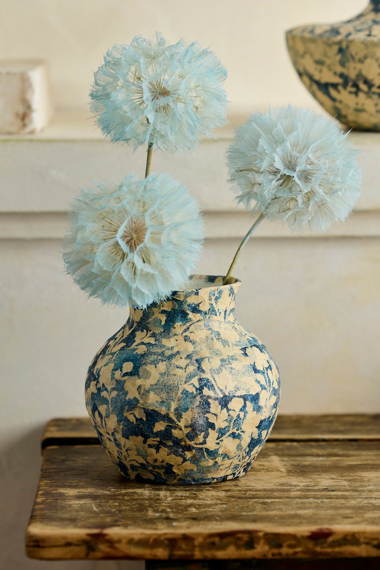 Patterned Papier Mache Vase, Sun Print - Blue Pattern, L