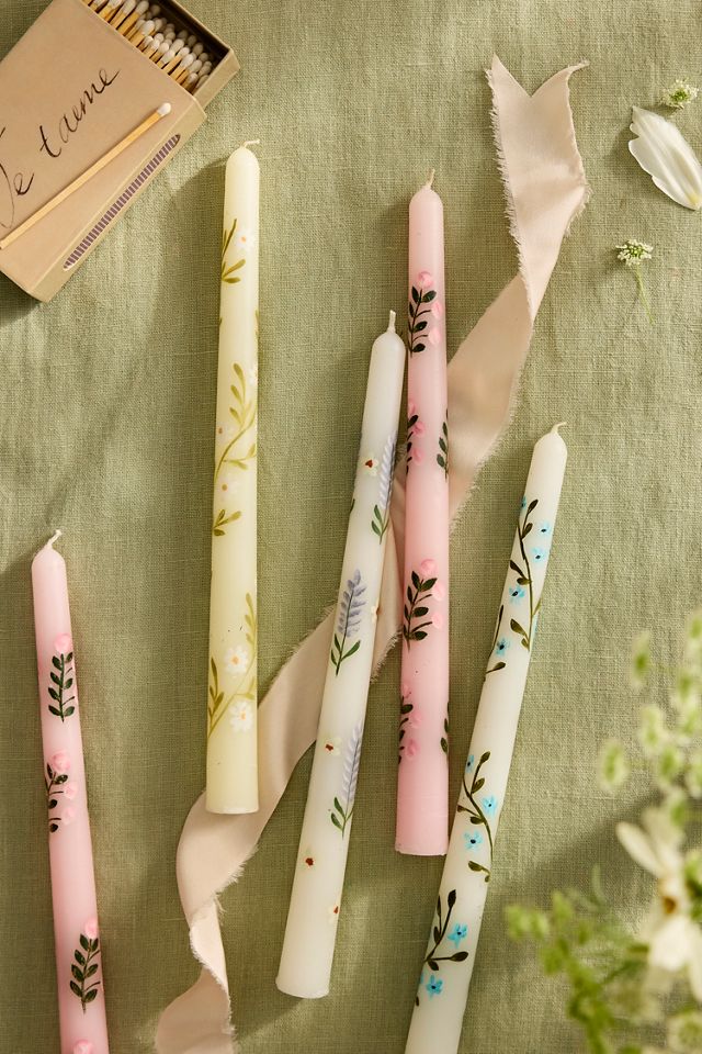 Painted Floral Taper Candles, Set of 2 #2