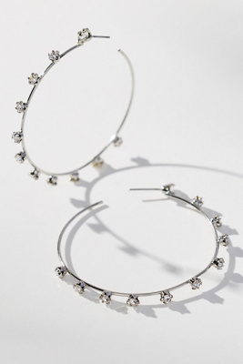 By Anthropologie Multi Stone Thin Hoop Earrings In Silver