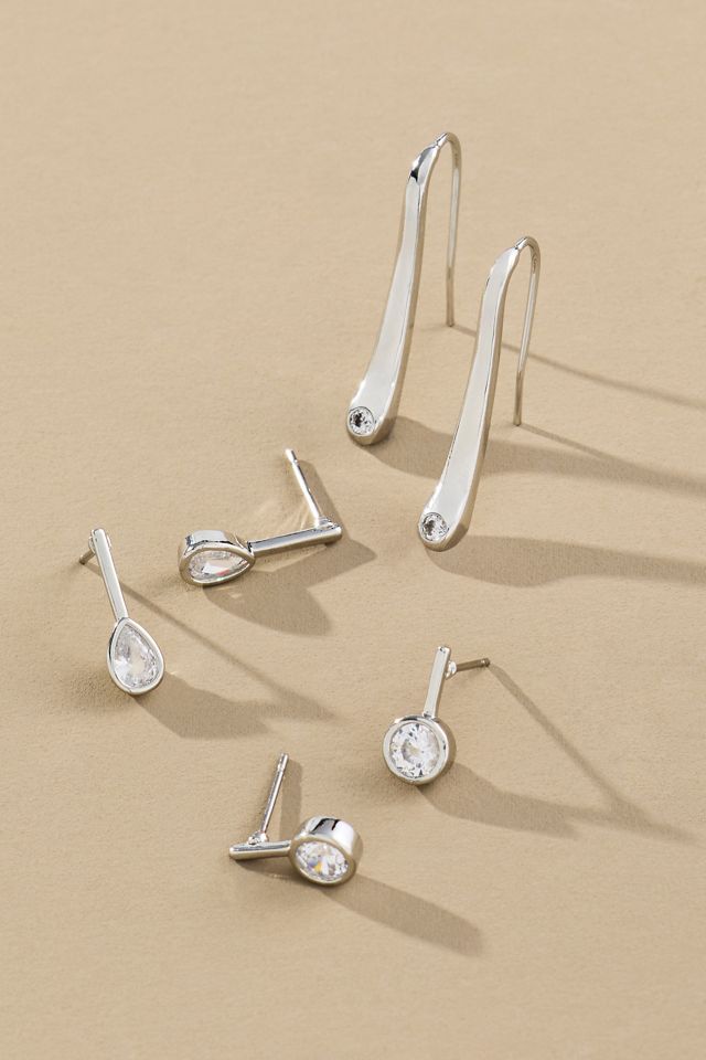 Bezel Crystal Fishhook Earrings, Set of 3 #1