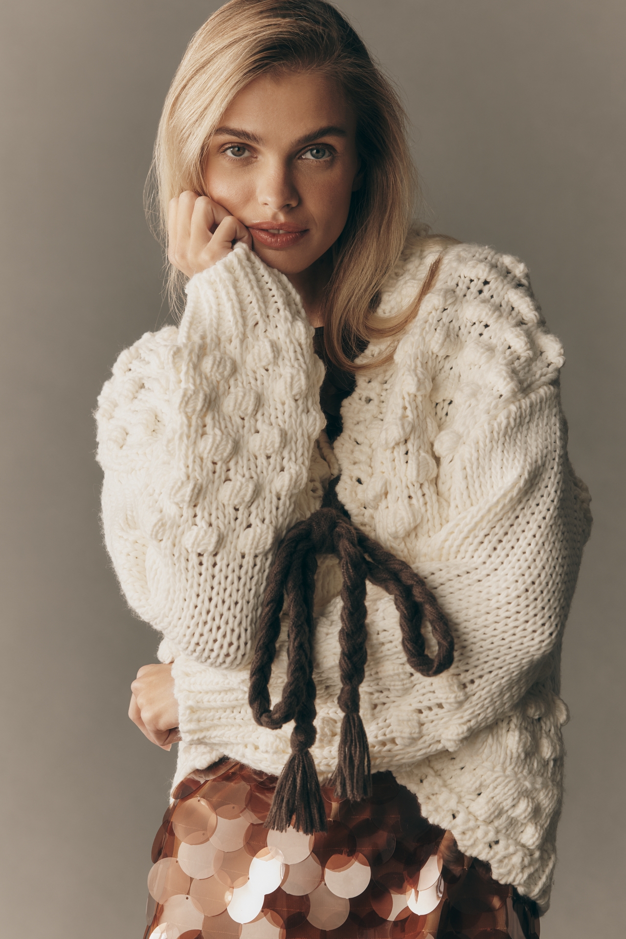 By Anthropologie Textured Tie-Front Cardigan Sweater