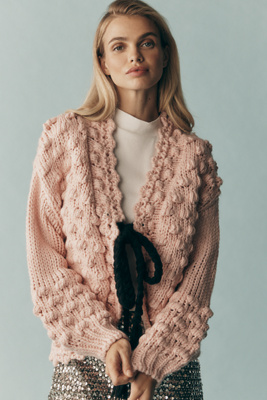 By Anthropologie Textured Front-tie Cardigan In Pink