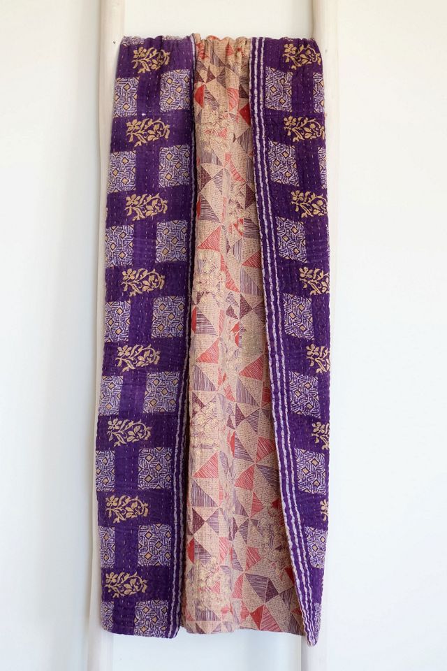 Roan Iris One-of-a-kind Kantha Quilted Throw Blanket No. 07288 #1