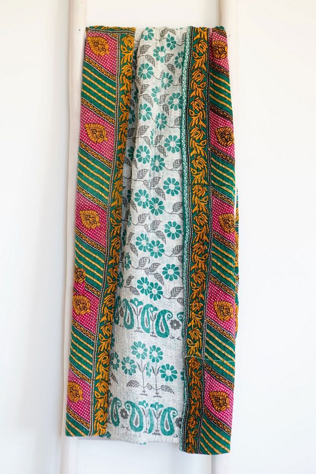 Roan Iris One-of-a-kind Kantha Quilted Throw Blanket No. 07311 #1