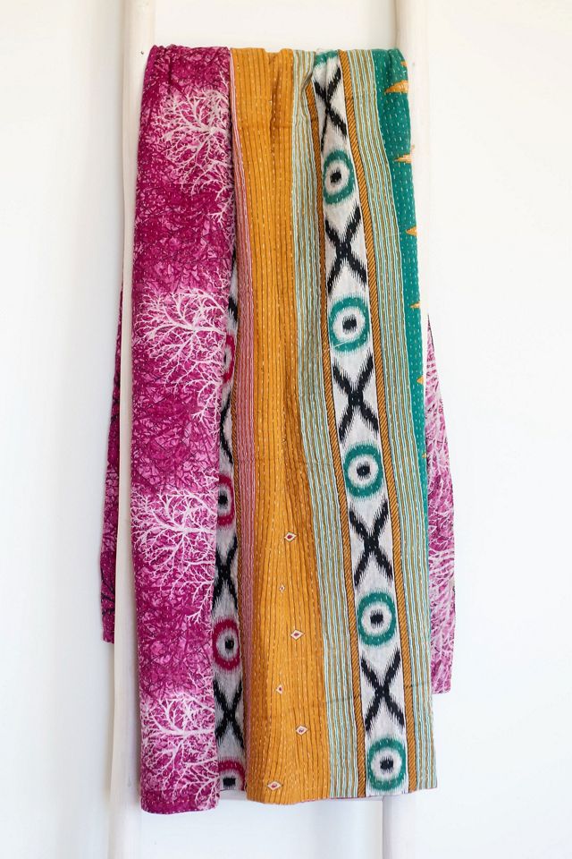 Roan Iris One-of-a-kind Kantha Quilted Throw Blanket No. 07313 #1
