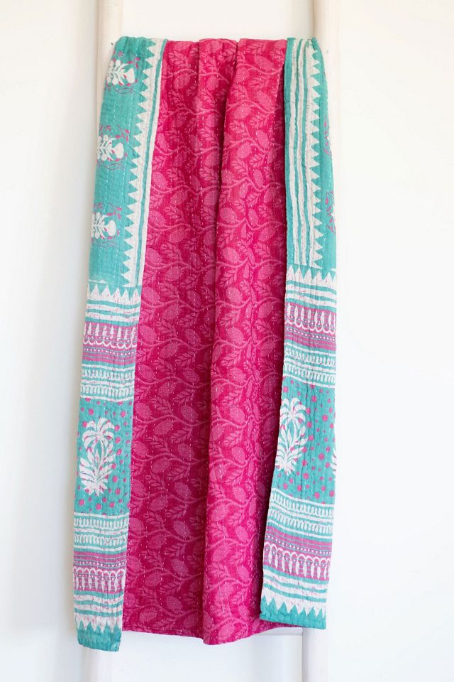 Roan Iris One-of-a-kind Kantha Quilted Throw Blanket No. 07322 #1