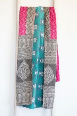 Roan Iris One-of-a-kind Kantha Quilted Throw Blanket No. 07322
