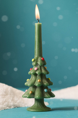 Anthropologie Festive Tree Decorative Shaped Wax Candle In Green