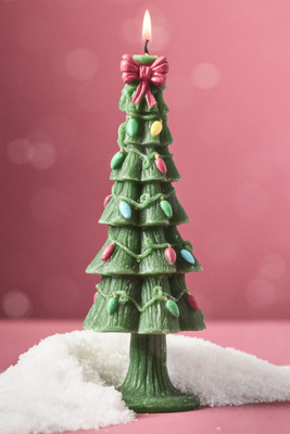 Anthropologie Festive Tree Decorative Shaped Wax Candle In Green