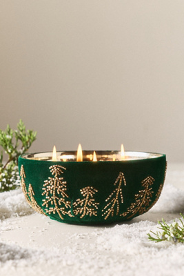 Anthropologie Velvet Forest Woody Juniper & Cedar Glass Candle In Green