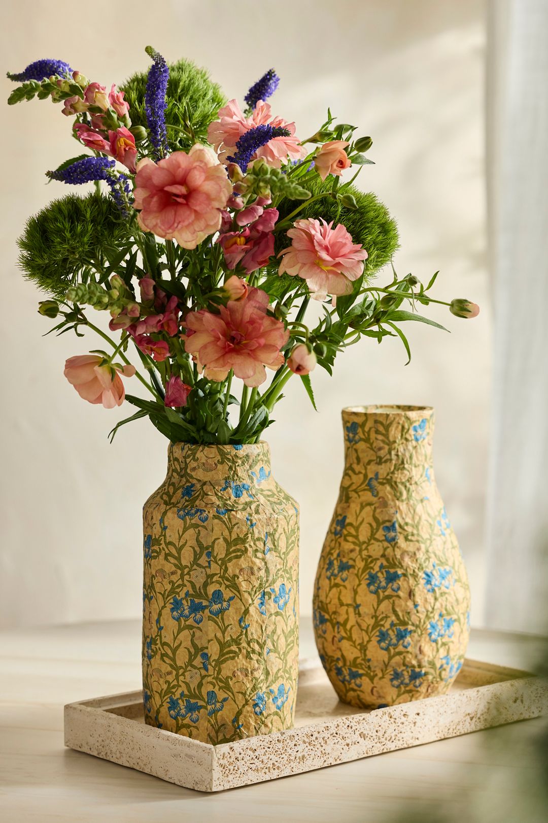 Patterned Papier Mache Vase, Floral - Multi Floral