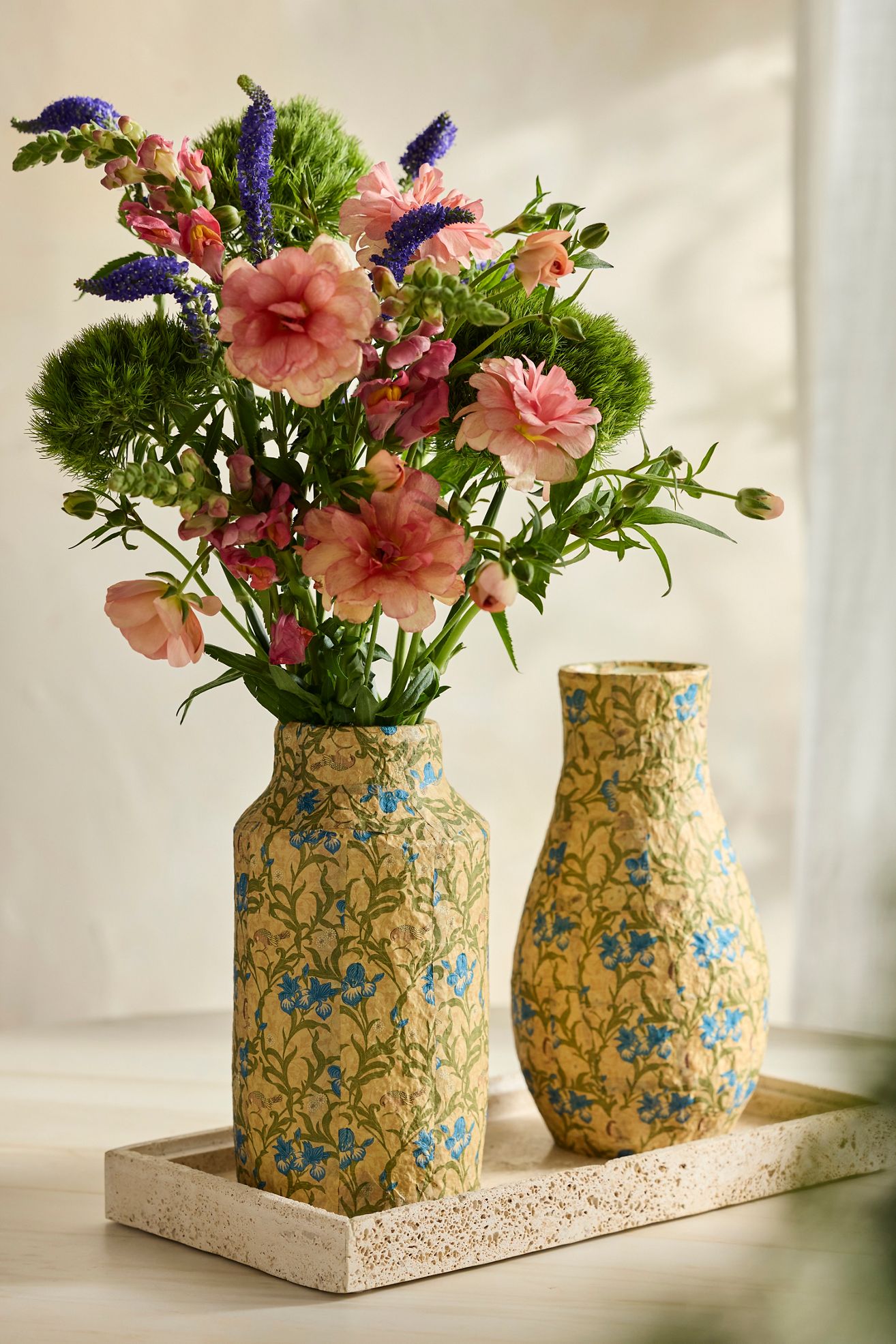 Patterned Papier Mache Vase, Floral - Multi Floral, Tall
