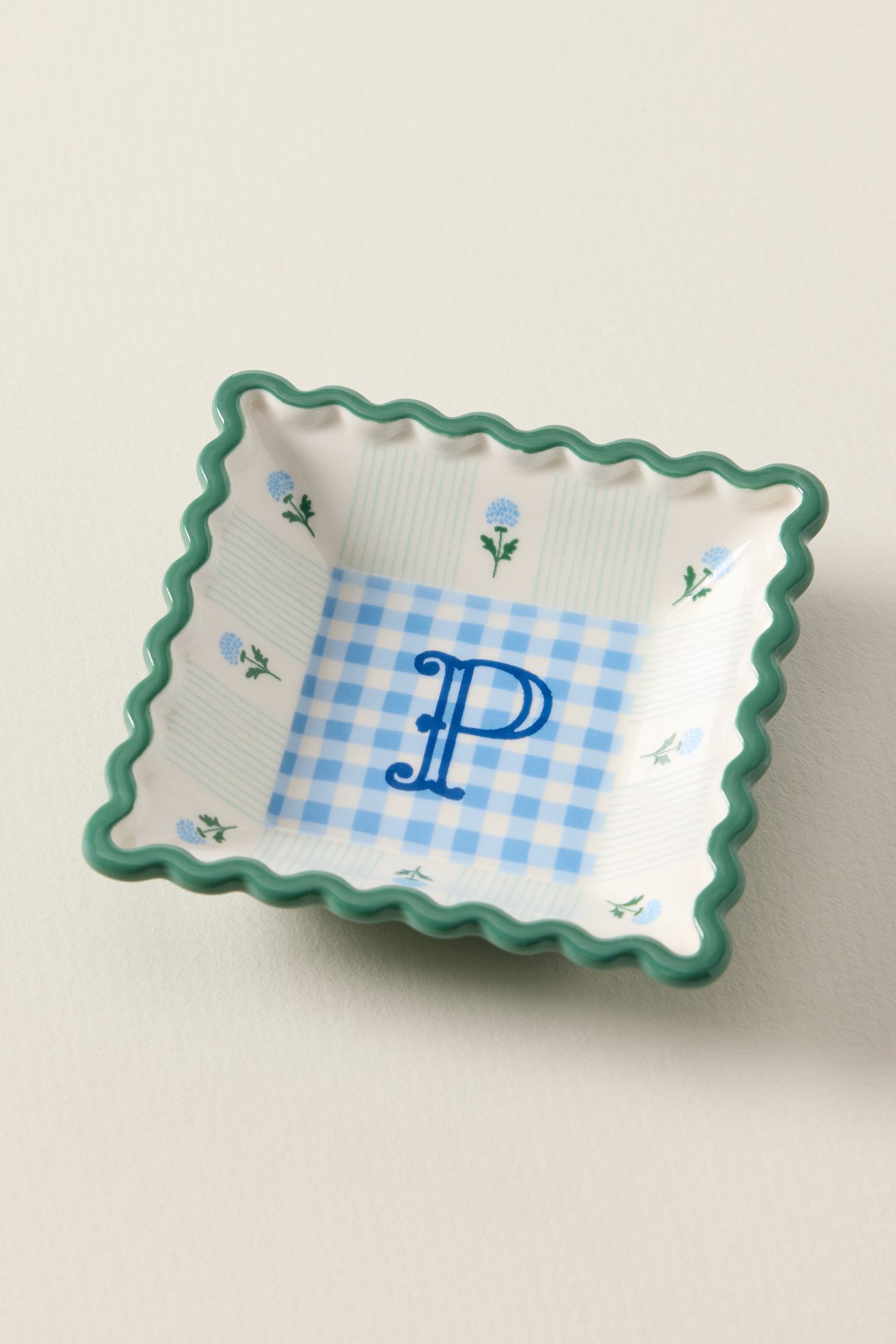 Georgia Monogram Stoneware Trinket Dish - P, Standard, One Size