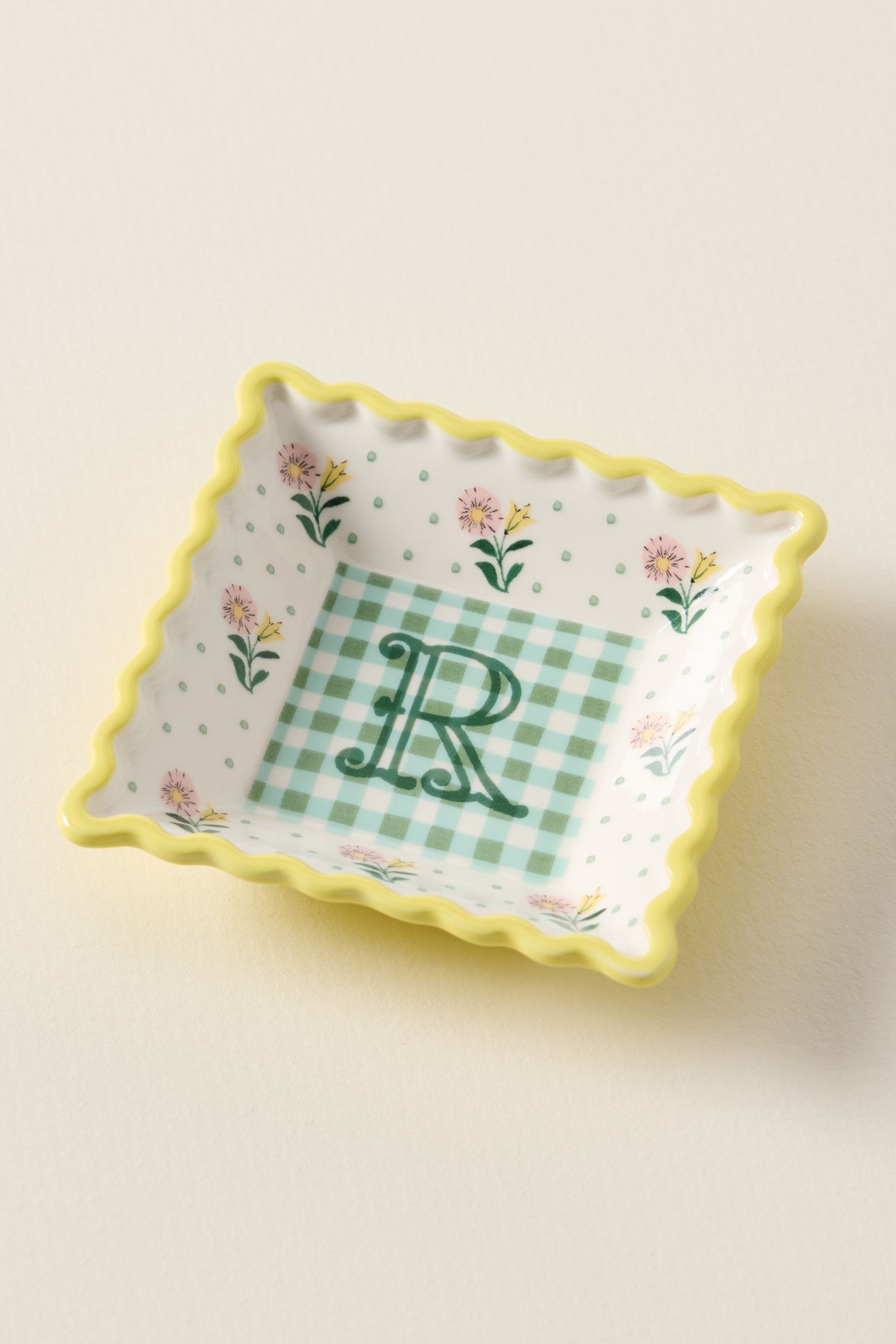 Georgia Monogram Stoneware Trinket Dish - R, One Size
