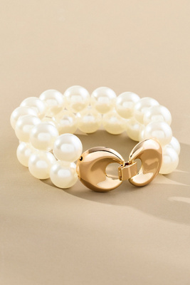 By Anthropologie Double Pearl Beaded Bracelet In Sand