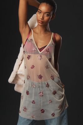 By Anthropologie Sheer Rhinestone Tunic