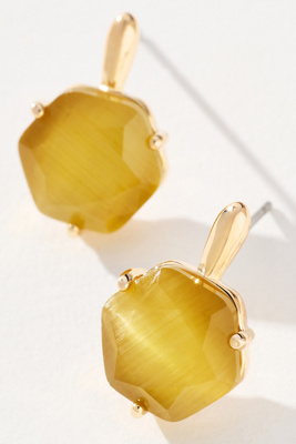 By Anthropologie Hexagon Stone Post Earrings In Green