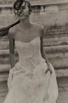 Watters Serge Strapless Basque-Waist Lace Midi Dress