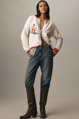 Flat White Skier Icon Cardigan Sweater In White