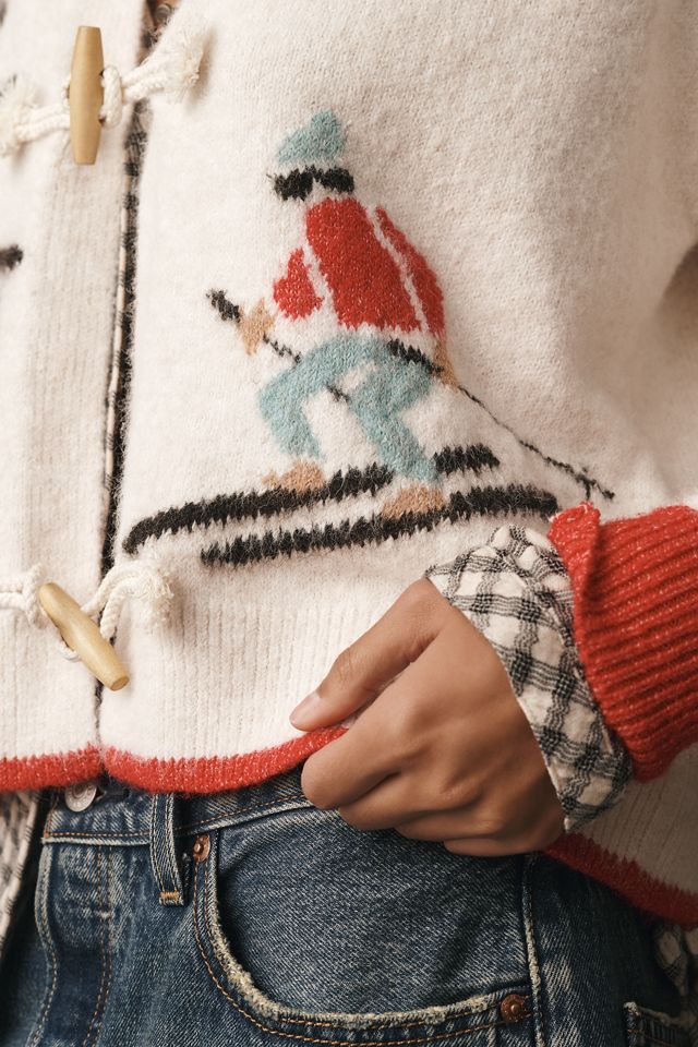 Flat White Skier Icon Cardigan Sweater #3