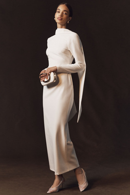 Bhldn Long-sleeve Scarf Knit Maxi Dress In White