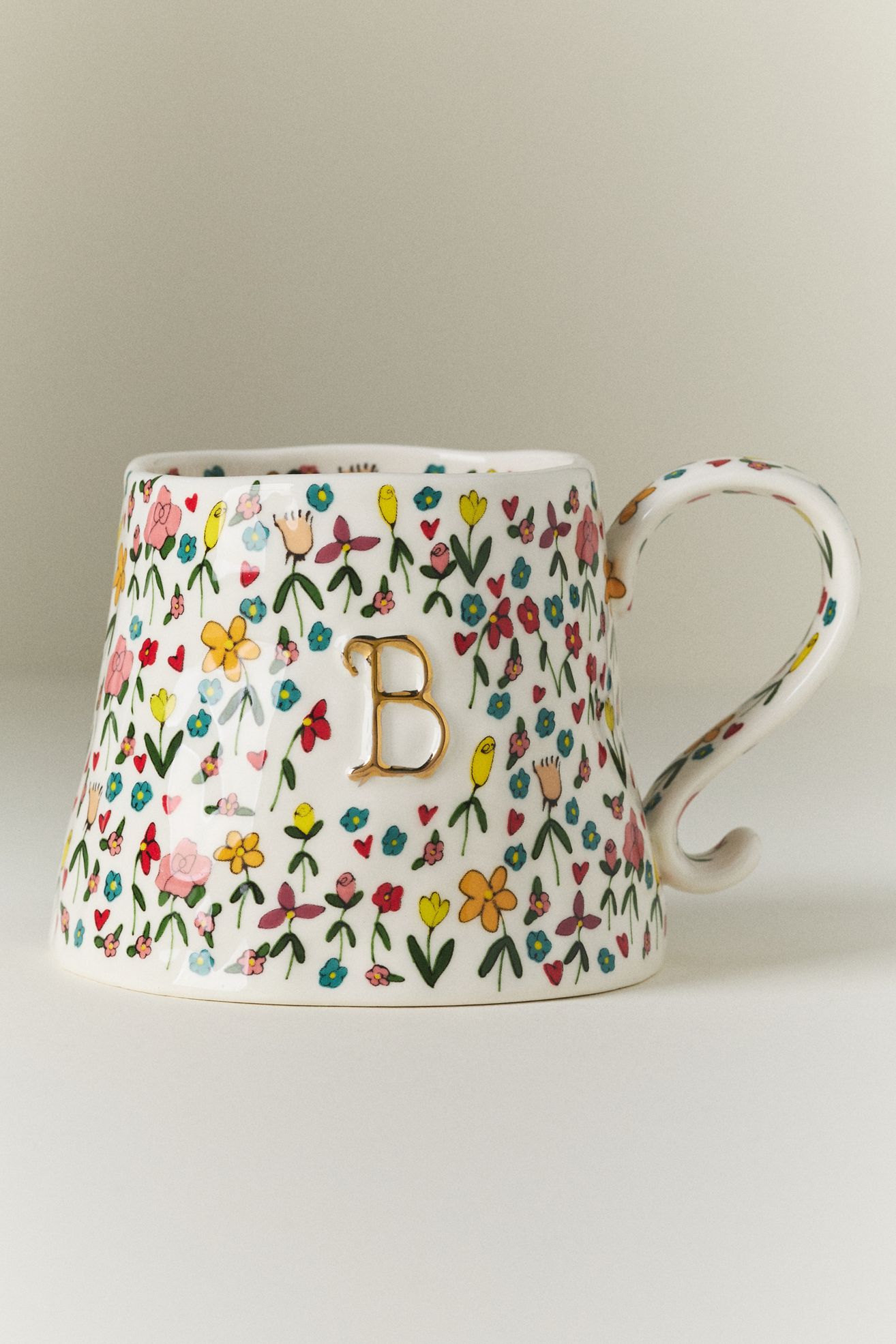 The Mud Fairy Stoneware 24k Gold Accent Monogram Mug - B, One Size