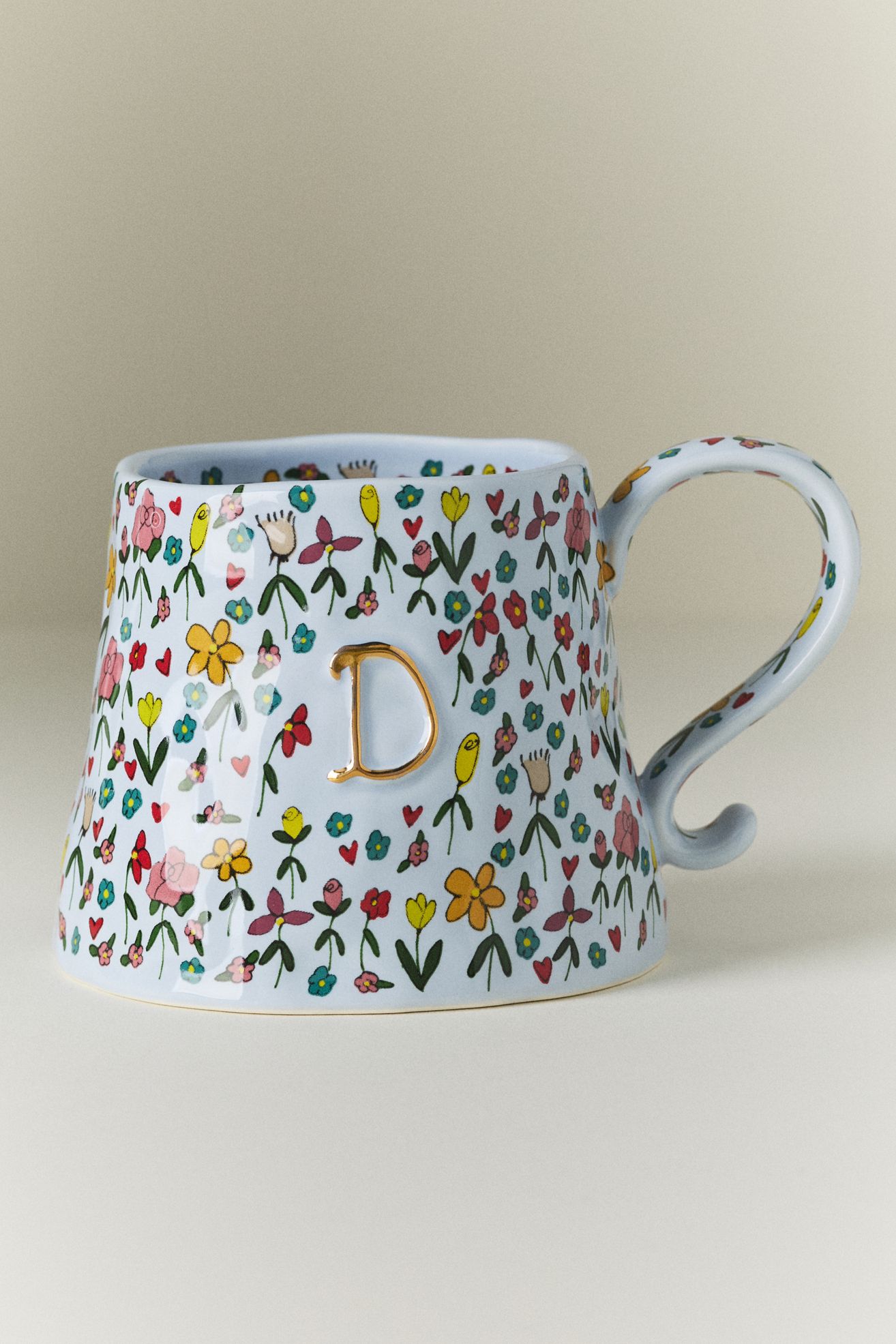 The Mud Fairy Stoneware 24k Gold Accent Monogram Mug - D, One Size