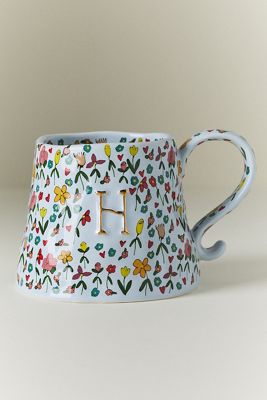 The Mud Fairy Stoneware 24k Gold Accent Monogram Mug
