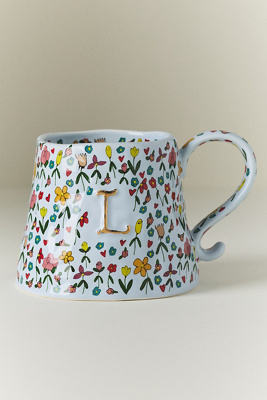 The Mud Fairy Stoneware Monogram Mug: Letters L, M, and V