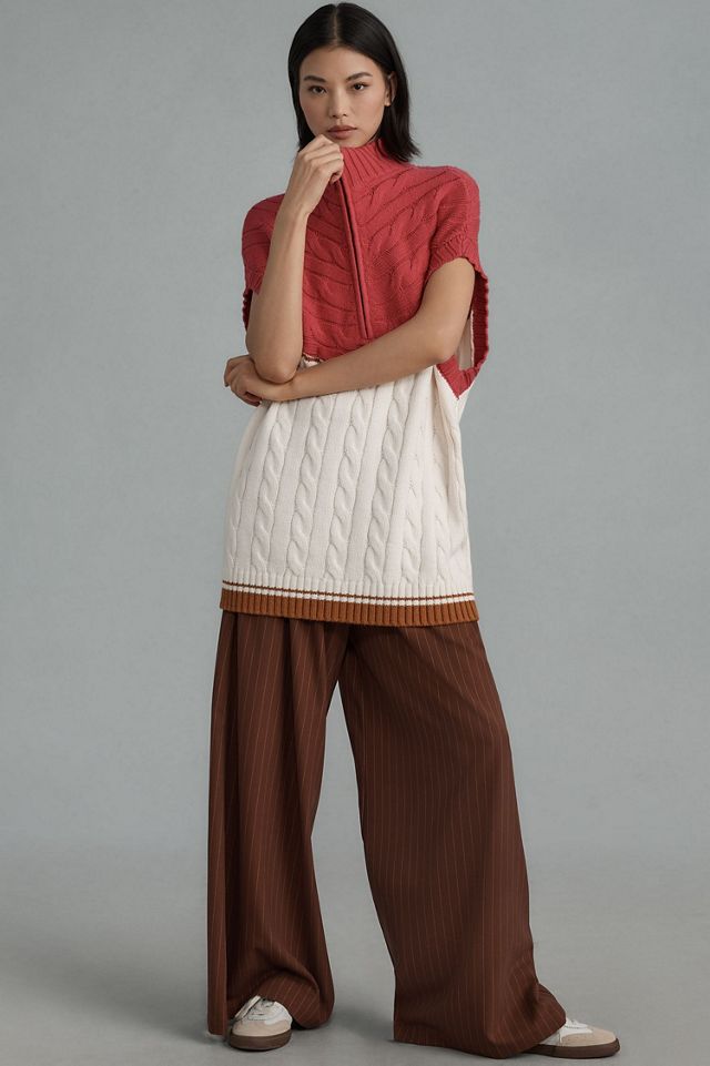 Maeve Short-Sleeve Quarter-Zip Oversized Sweater #4