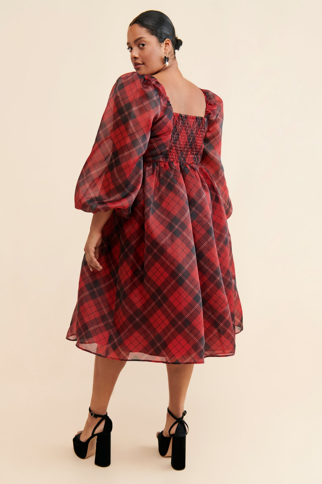 Eloquii Plaid Puff Sleeve Midi Dress