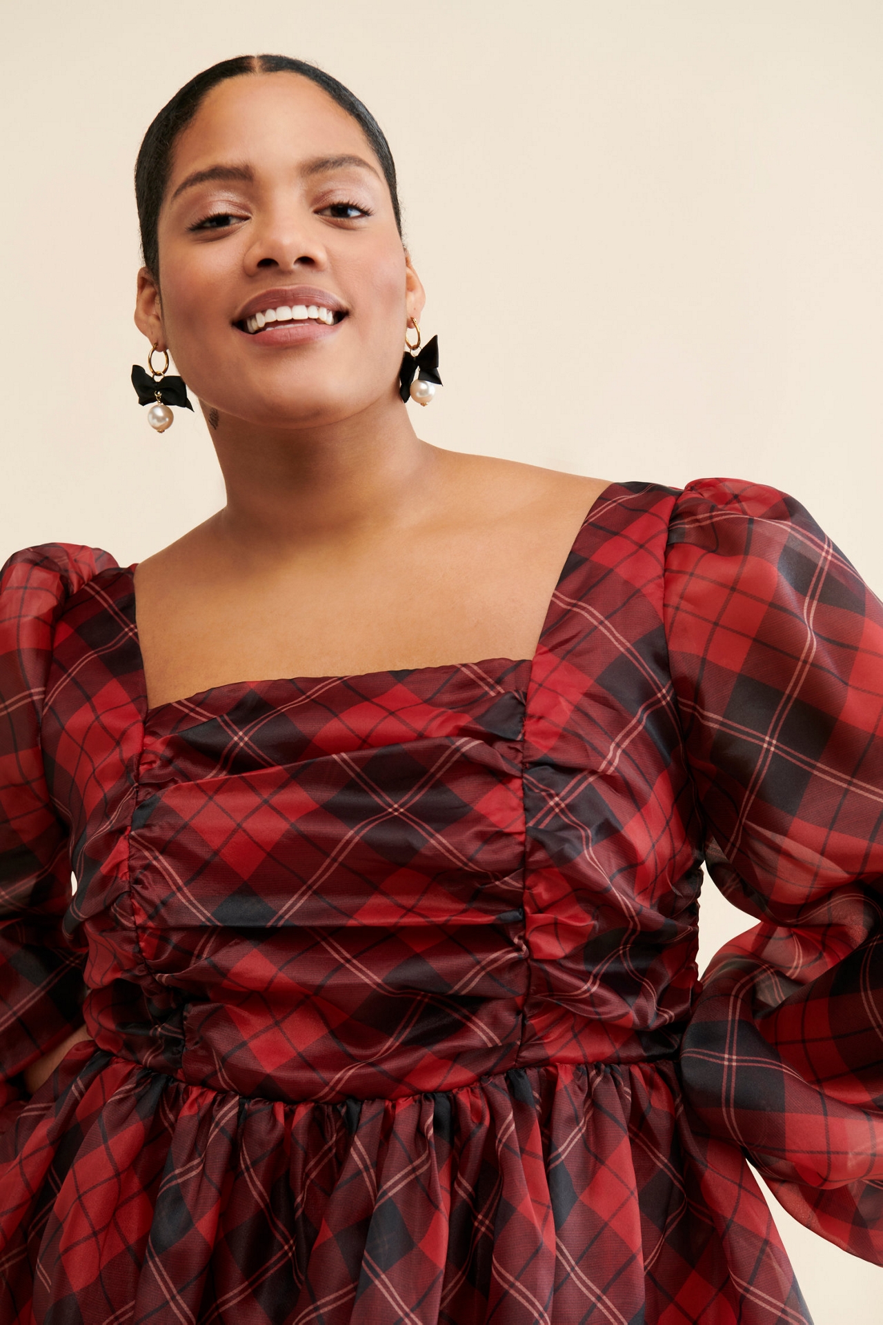 Eloquii Plaid Puff Sleeve Midi Dress
