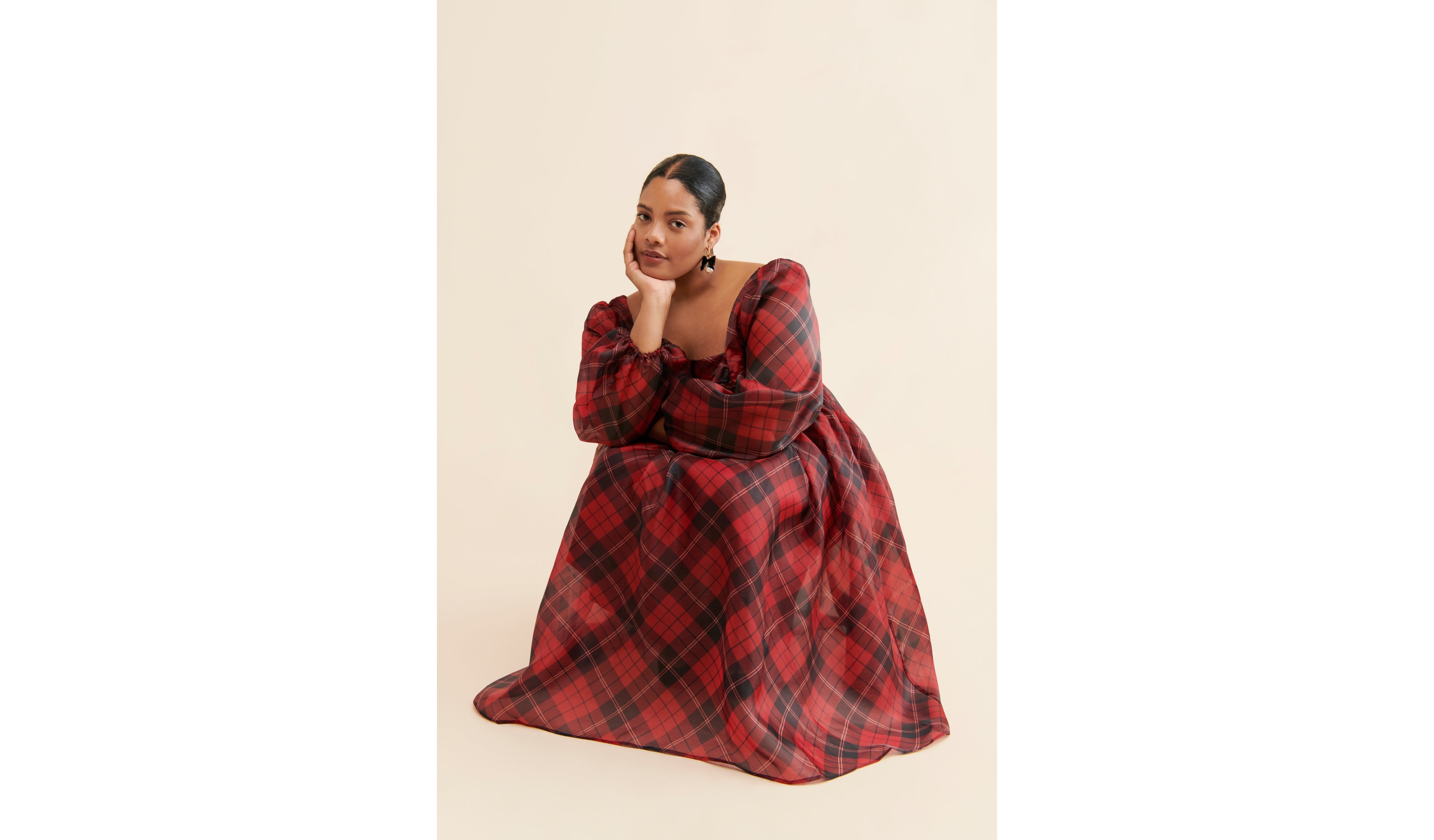 Eloquii Plaid Puff Sleeve Midi Dress