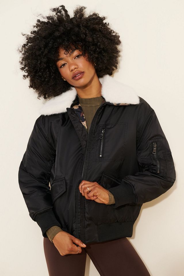 NVLT Faux Fur Collar Padded Bomber Jacket #2