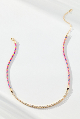 By Anthropologie Delicate Corded Crystal Necklace In Gold