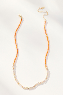 By Anthropologie Delicate Corded Crystal Necklace In Orange