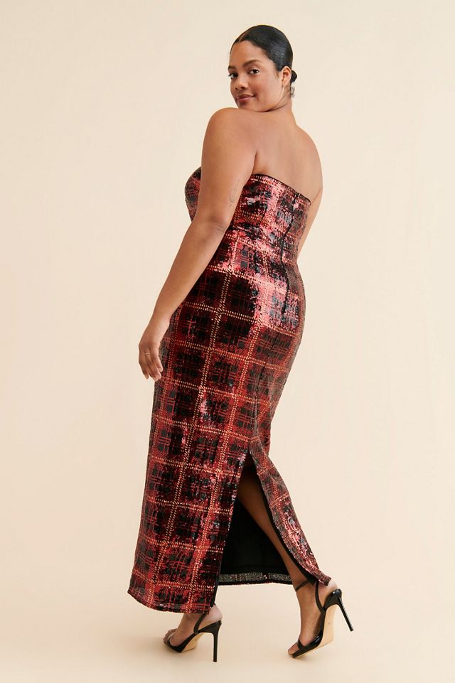Eloquii Plaid Strapless Sequin Dress #3