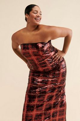 Eloquii Plaid Strapless Sequin Dress