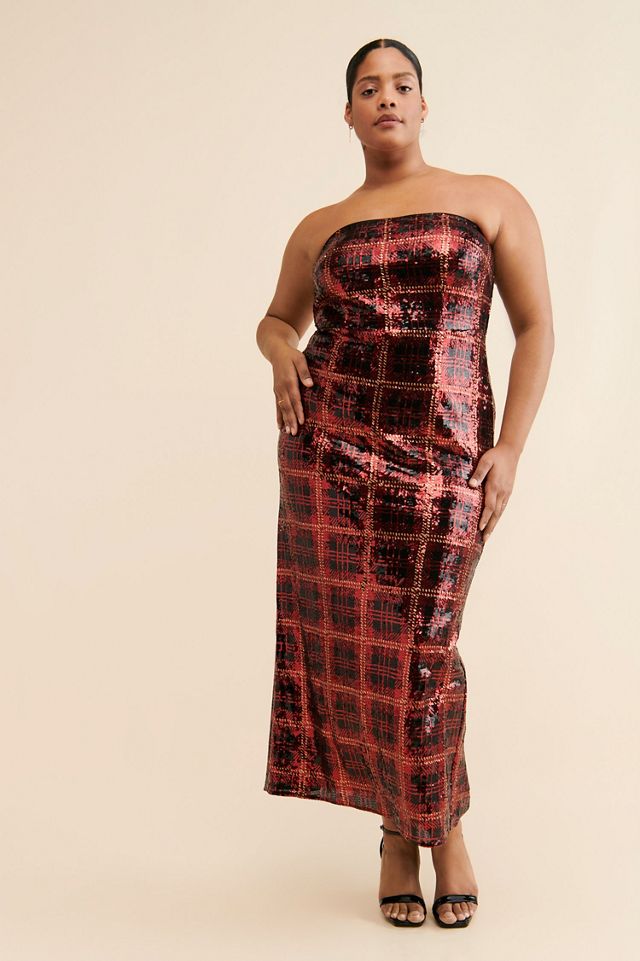 Eloquii Plaid Strapless Sequin Dress #1