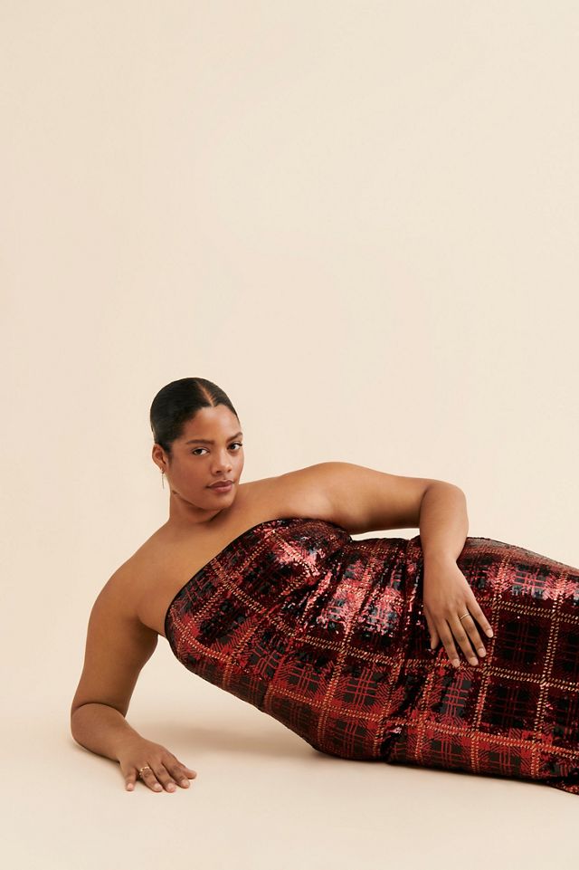 Eloquii Plaid Strapless Sequin Dress #4