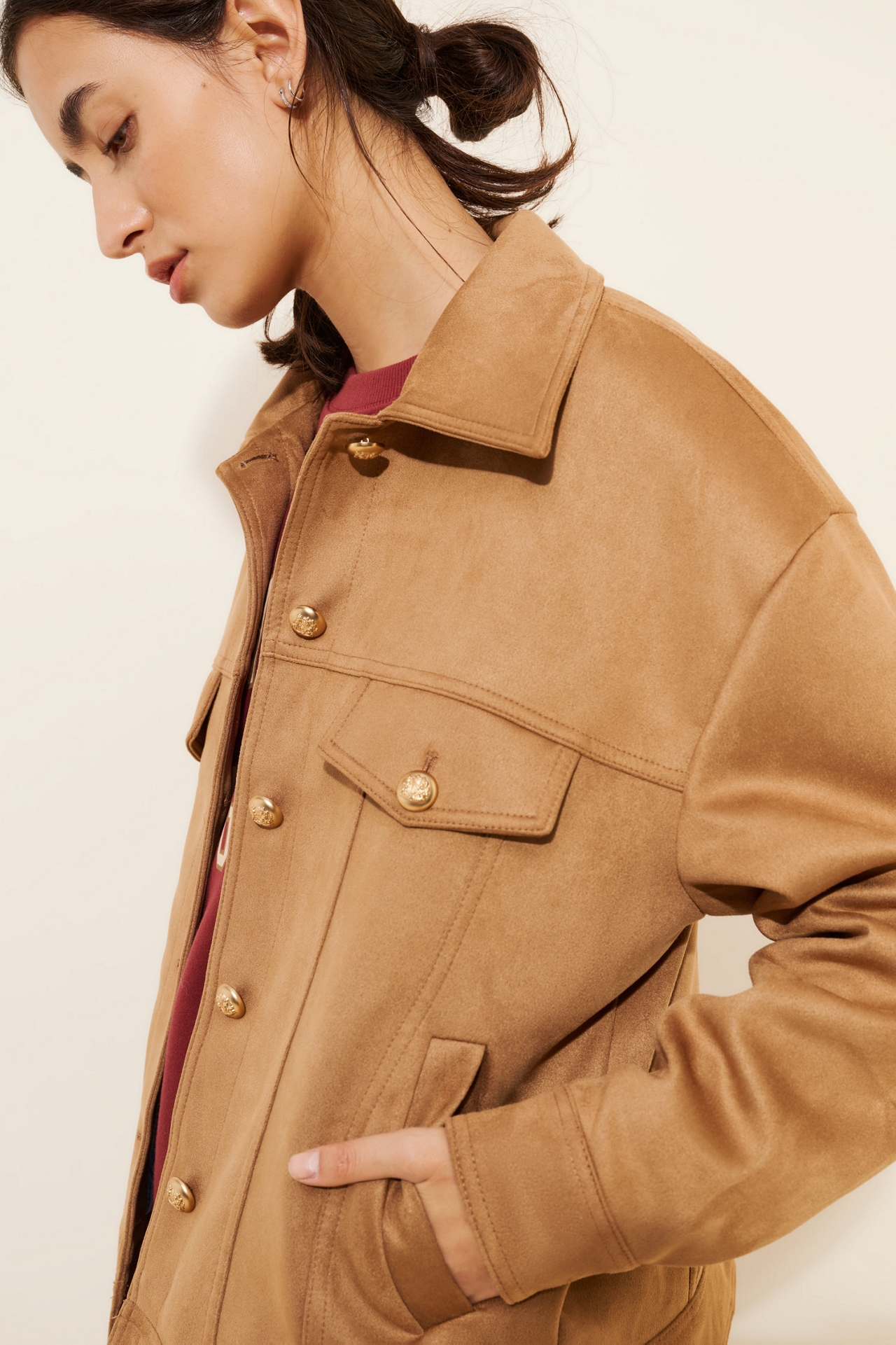 Maeve Vegan-Suede Trucker Jacket