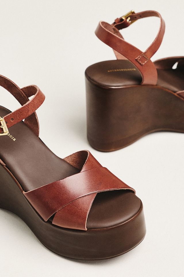 By Anthropologie Wood-Bottom Ankle-Strap Platform Wedge Heels #2