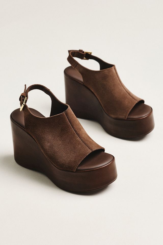 By Anthropologie Wood-Bottom Slingback Platform Wedge Heels #1