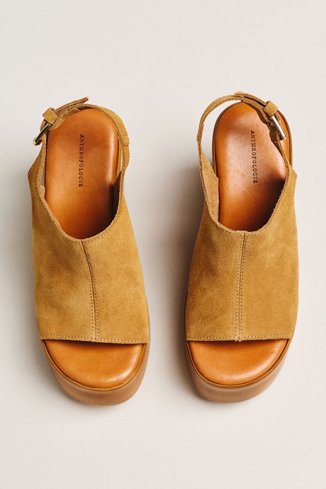 By Anthropologie Wood-Bottom Slingback Platform Wedge Heels #1