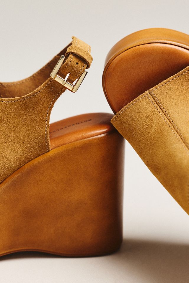 By Anthropologie Wood-Bottom Slingback Platform Wedge Heels #2