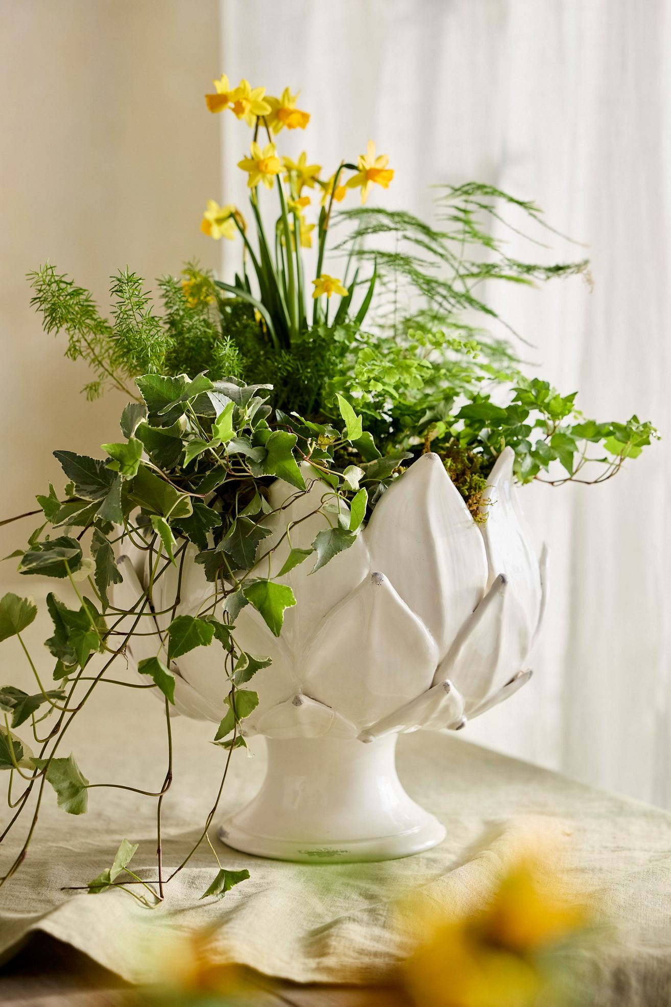 Artichoke Ceramic Urn Planter - Cool White, One Size