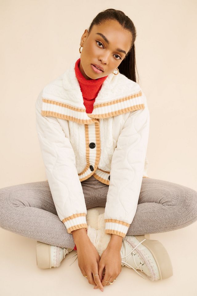 Avec Les Filles Quilted Cable Sweater Jacket #4