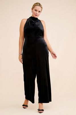 Eloquii Velvet High-Neck Wide-Leg Jumpsuit