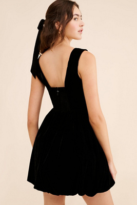 BHLDN Ariana Velvet Square-Neck Fit & Flare Mini Dress | Anthropologie